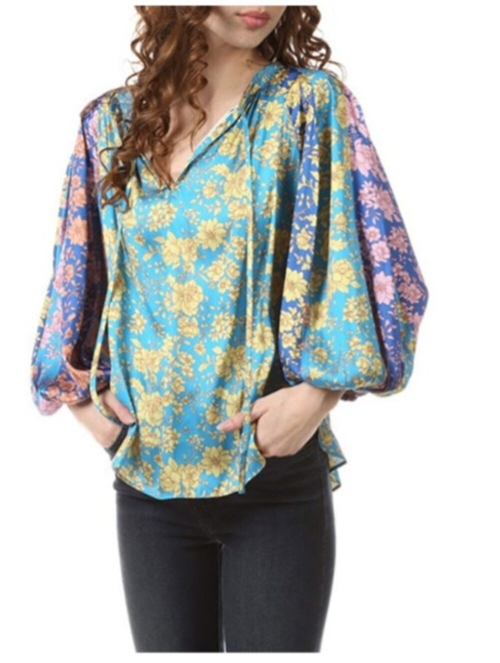 Current Air Colorblock Boho Peasant Shirt Medium NWT